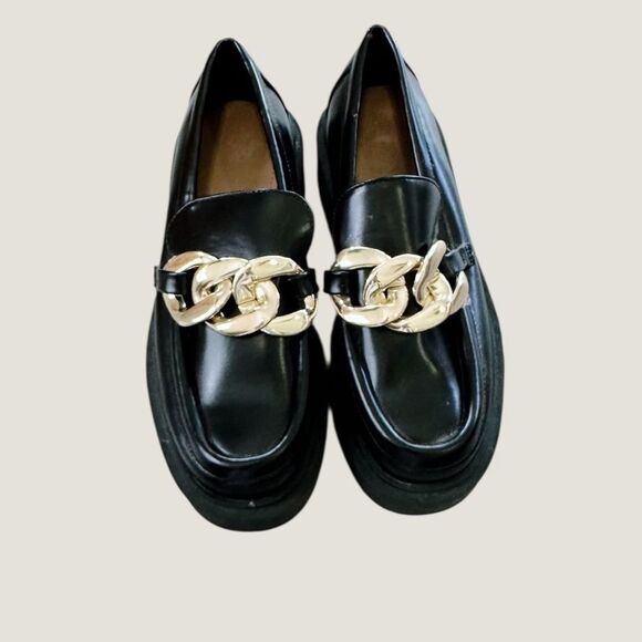 Black Loafers with Gold Chain Detail - Picture 1 of 3